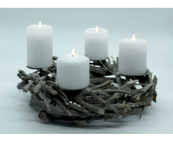 Holz Kranz 35cm braun mit Kerzenhalter für Stumpenkerzen Adventskranz Kerzenkranz Winterdeko Tischdeko