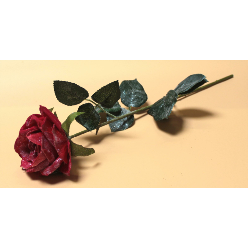 Kunstpflanze Rose vereist 65 cm rot grün glitzer Zweig Kunstrose künst,  5,99 €