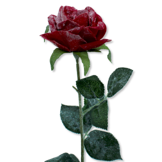 Zweig rot Kunstrose 65 Rose vereist € glitzer künst, grün cm Kunstpflanze 5,99