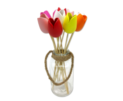 Holz Dekostecker Tulpe 4 x 36cm Garten-Deko Blumen-Stecker künstlich Holzblume Tulip