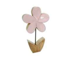 Holz Figur Blume glasiert hell-rosa 15 x 26cm Dekofigur Tisch-Deko Holzblume Skulptur
