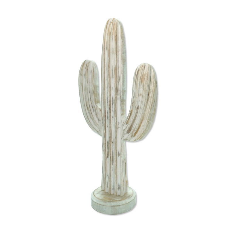 Holz Skulptur Kaktus 20 x 41cm weiß-braun Dekofigur Tisch-Deko Holzkak,  18,99 €