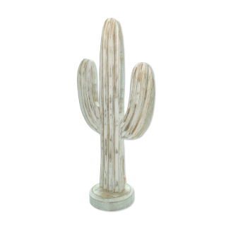 Holz Skulptur Kaktus 20 x 41cm weiß-braun Dekofigur Tisch-Deko Holzkaktus Figur