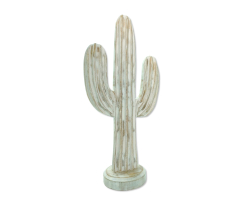 Holz Skulptur Kaktus 20 x 41cm weiß-braun Dekofigur Tisch-Deko Holzkaktus Figur