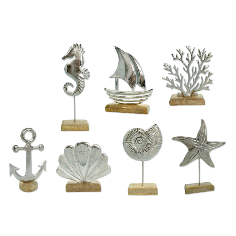 Metall silber-braun 12,99 Maritim, Skulptur mit Holz-Fuß Tisch-Deko € Dekofigur
