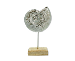 Metall Skulptur mit Holz-Fuß silber-braun Ammonite...