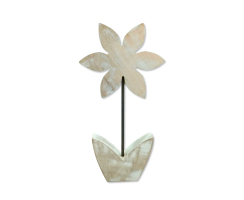 Holz Skulptur Blume weiß-braun Dekofigur Tisch-Deko...
