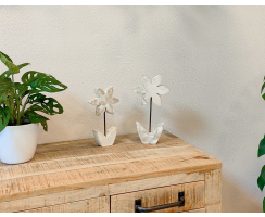 Holz Skulptur Blume weiß-braun Dekofigur Tisch-Deko Holzblume Figur