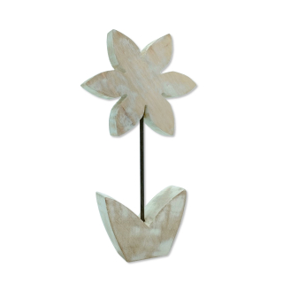 Holz Skulptur Blume weiß-braun 14 x 26cm Dekofigur Tisch-Deko Holzblume Figur