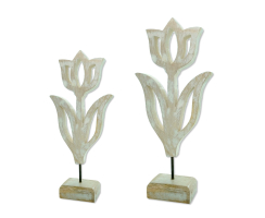 Holz Skulptur Tulpe weiß-braun Dekofigur Tisch-Deko Holzblume Figur
