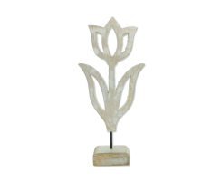 Holz Skulptur Tulpe weiß-braun Dekofigur Tisch-Deko Holzblume Figur