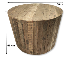 Recycling Holz Couch-Tisch mit Rollen rund 60 x 45cm Wohnzimmertisch Beistelltisch Sofatisch