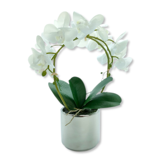 Kunst-Pflanze Orchidee weiße Blüten 47cm Keramik Topf künstliche Phala,  19,99 €