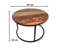 Holz Couchtisch rund braun 3er Set - 46, 60 und 75cm Couch Beistelltisch vintage Sofatisch