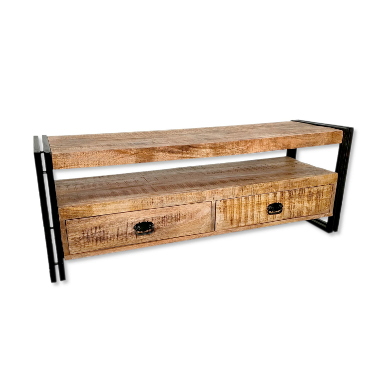 Holz Lowboard eckig braun 125 x 45cm mit schwarzem Metall Gestell Fern,  199,99 €