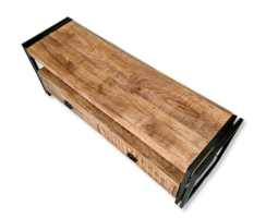 Holz Lowboard eckig braun 125 x 45cm mit schwarzem Metall...