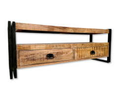 Holz Lowboard eckig braun 125 x 45cm mit schwarzem Metall Gestell Fernsehtisch TV-Schrank