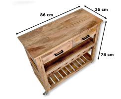 Holz Sideboard auf Rollen braun 86 x 78cm Servierwagen Weinregal Küchenwagen Weinschrank