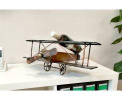 Metall und Holz Flaschenhalter Flugzeug 48cm Weinflaschenhalter Flaschenständer Industrial Deko Skulptur
