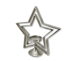 Metall Kerzenhalter 3D-Stern silber 36cm Kerzenständer Stumpen-Kerzen Teelicht gross Tisch Deko