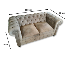 Chesterfield Sofa 2-Sitzer Samt dunkel 155 x 85 x 75cm Wohnzimmer-Möbel Büro Vintage Polstermöbel