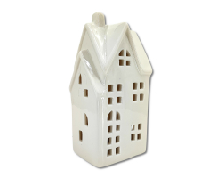 Keramik LED Haus - weiß glänzend - 8 x 17 x 6 cm - Lichthaus