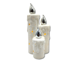 Keramik Kerzen mit LED weiß silber 27cm