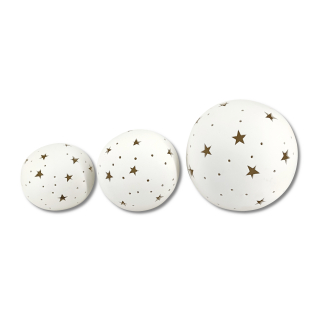 Keramik LED Kugel mit Sternen weiß Dekokugel Leuchtkugel Tisch-Deko