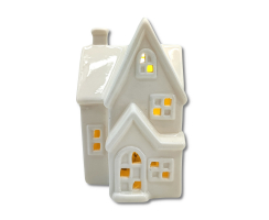 Keramik LED Haus - Lichthaus weiß glänzend 2er Set