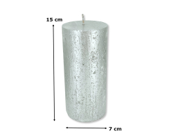 Kerze mit Schimmer - 7 x 15 cm silber - 1 Stück