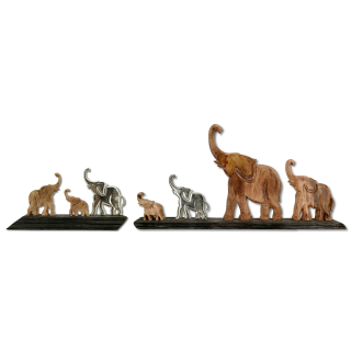Holz und Metall Figur Elefanten Familie silber braun Dekofiguren Tisch-Deko Natur Dekoration Skulptur