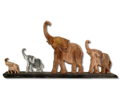 Holz und Metall Figur Elefanten Familie silber braun 105...