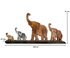 Holz und Metall Figur Elefanten Familie silber braun 105 x 51cm Dekofiguren Tisch-Deko Natur Dekoration Skulptur