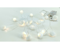 20 LED Lichterkette Schneebälle weiß 200cm batteriebetrieben Timer Lichtergirlande Deko Leuchtdraht Winter Weihnachten