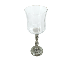 Glas Windlicht auf Metall Standfuß silber schwarz Kerzenständer Teelichtglas Kerzenhalter