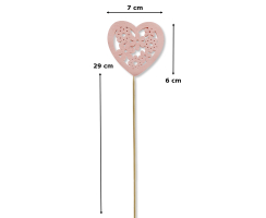 Holz Blumen-Stecker Herz mit Blümchen rosa 7 x 35cm Dekostecker Blumenstab Herzstab Holzstecker