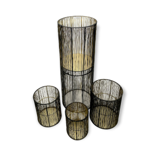 Metall Kerzenhalter schwarz gold 4er Set - 15, 20, 25 und 65cm Kerzen-Ständer Säule Tisch-Deko Stumpenkerzen-Halter