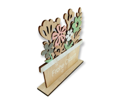 Holzdeko Schriftzug Frohe Ostern mit Blumen 22 x 23cm Osterdeko Tisch-Deko