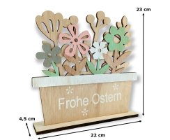 Holzdeko Schriftzug Frohe Ostern mit Blumen 22 x 23cm Osterdeko Tisch-Deko