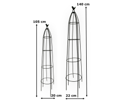 Metall Rankhilfe Obelisk rund schwarz 2er Set - 105 und 140cm Blumen-Stütze Rank-Säule Kletterhilfe Rankturm