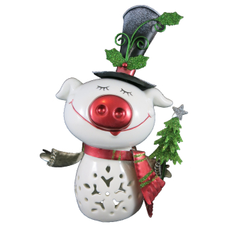 Dekofigur Weihnachtsschweinchen 19 cm aus Keramik und Metall