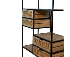 Metall und Holz Design Regal schwarz braun 80 x 170cm mit 4 Schubladen hoch Schrank Sideboard