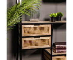Metall und Holz Design Regal schwarz braun 80 x 170cm mit 4 Schubladen hoch Schrank Sideboard