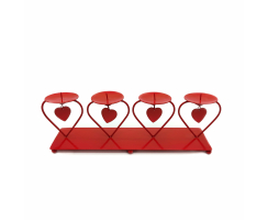 Metall Kerzenhalter mit Herz Anhängern 37x12 cm für 4 große Kerzen ( rot )