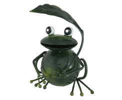 Metall-Figur Frosch 19 x 24 cm hält sich ein Blatt über den Kopf