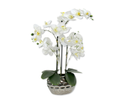 Kunstpflanze Orchidee XL mit Keramiktopf - ca. 53 cm hoch weiß