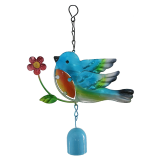 Metall Windspiel Vogel mit Glocke 23 cm blau