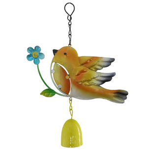 Metall Windspiel Vogel mit Glocke 23 cm orange