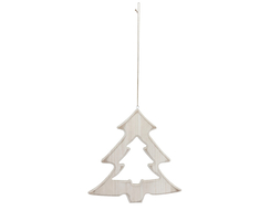 Holz Deko Hänger Weihnachtsbaum mit Kordel weiß 20 cm