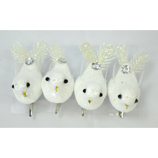 Dekostecker 4er Set Schneevögel mit Klammer